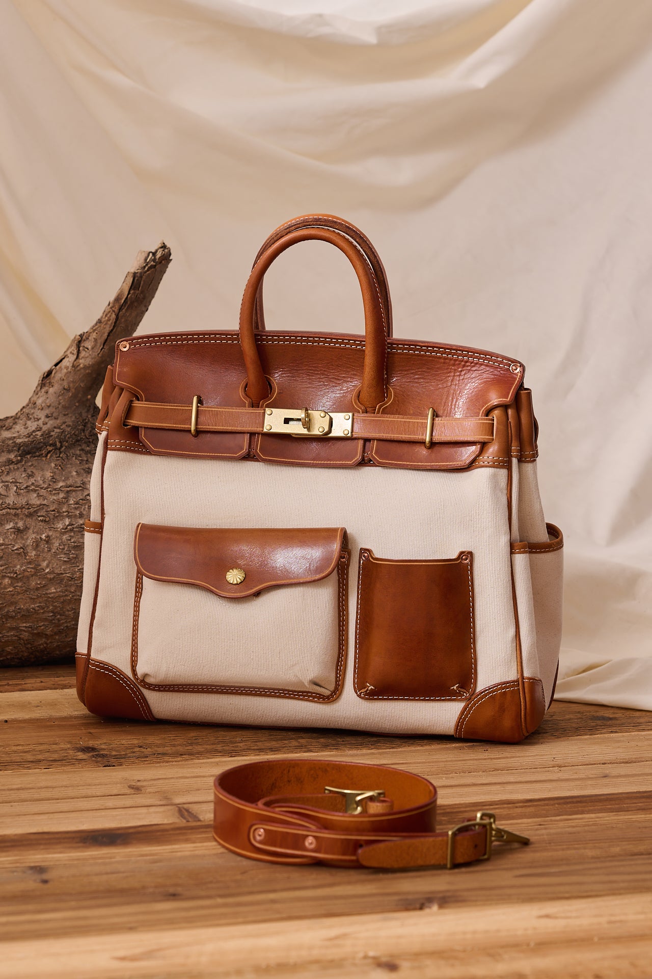 Handmade Full-Grain Leather & Canvas Travel Bag