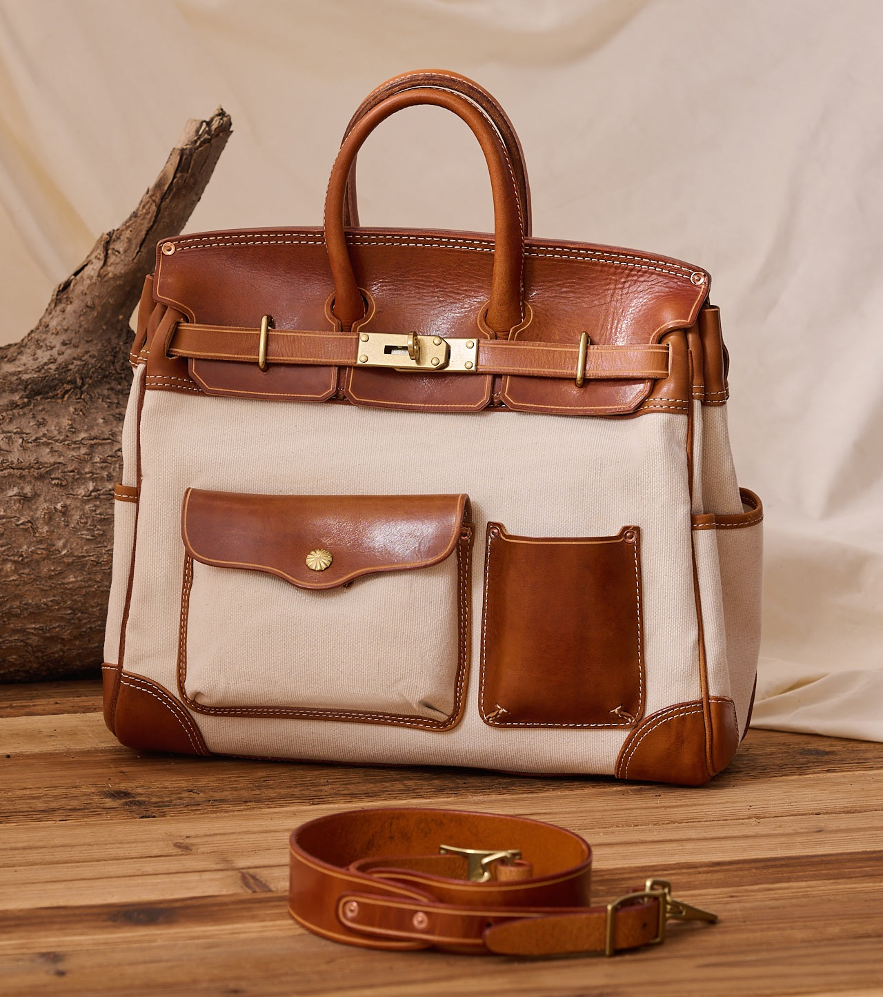 Handmade Full-Grain Leather & Canvas Travel Bag