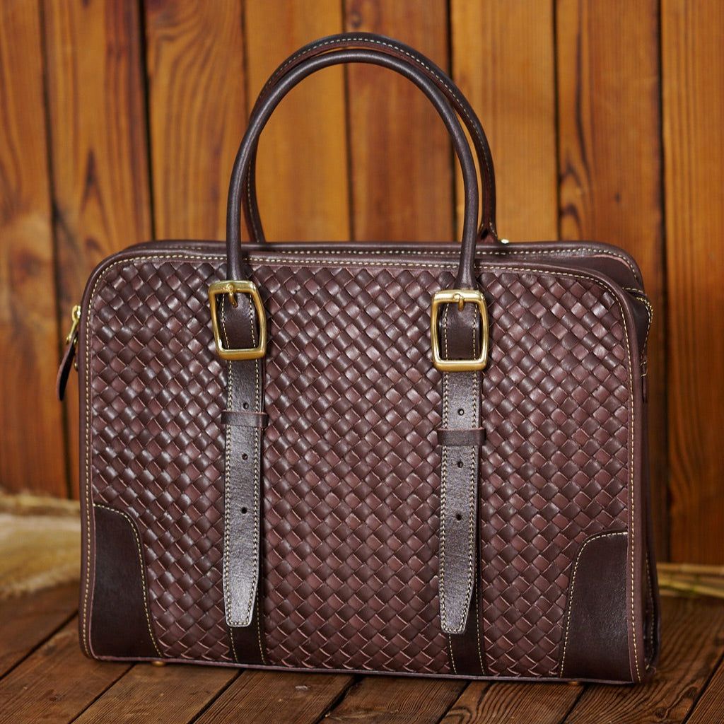 Cowhide Leather Woven Tote Bag