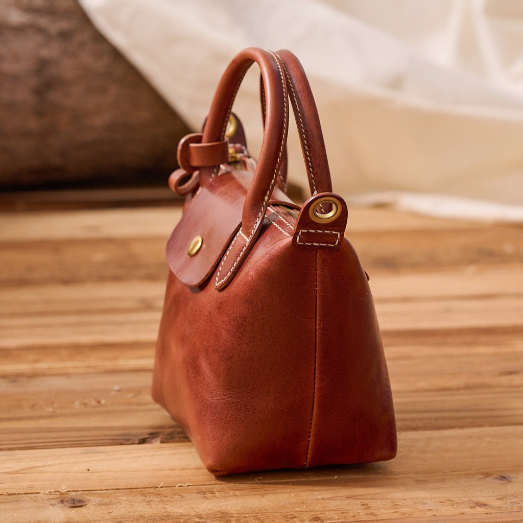 Handmade Cowhide Leather Mini Tote Bag