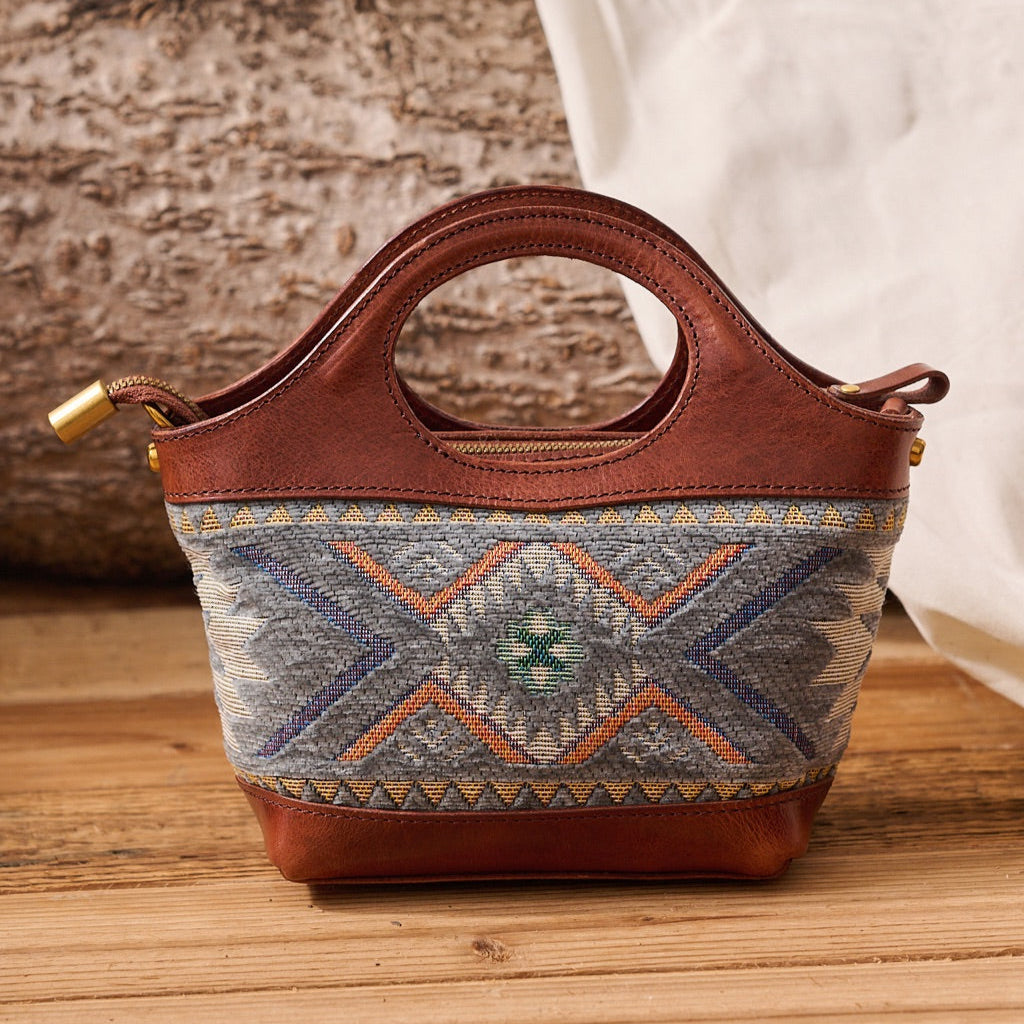 Rugged Leather Wool Mini Tote