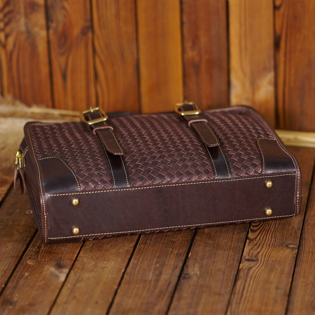 Cowhide Leather Woven Tote Bag