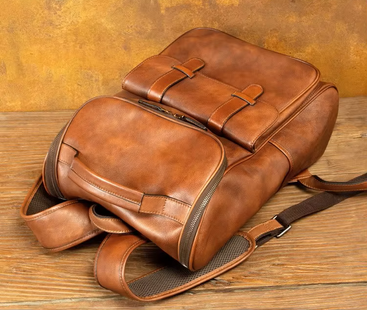 Rustic Voyager Full-Grain Leather Travel Backpack