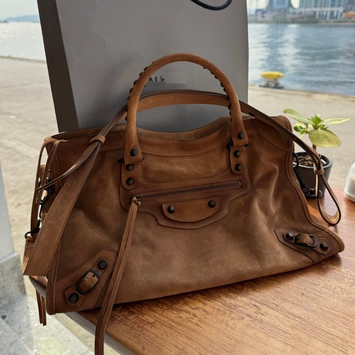 Cowhide Leather Moto Panel Travel Bag