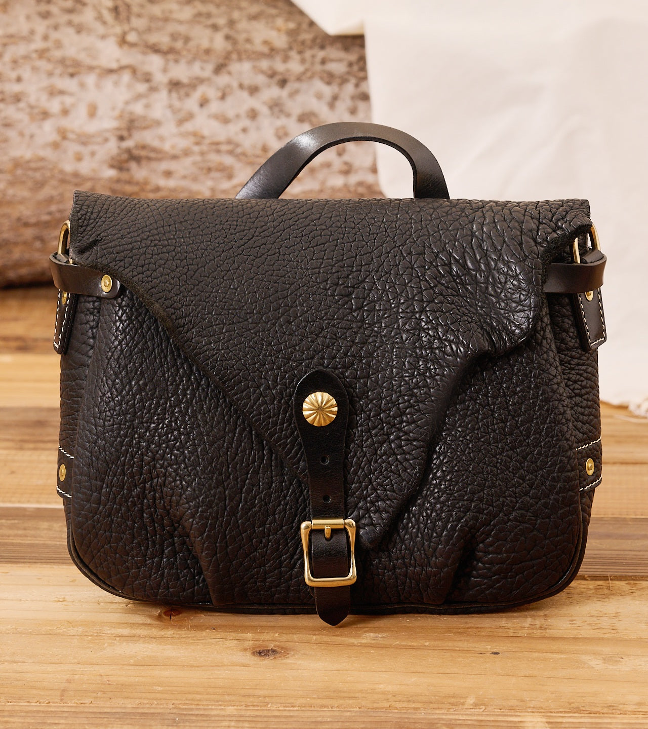 Black Full-Grain Leather Shoulder Bag