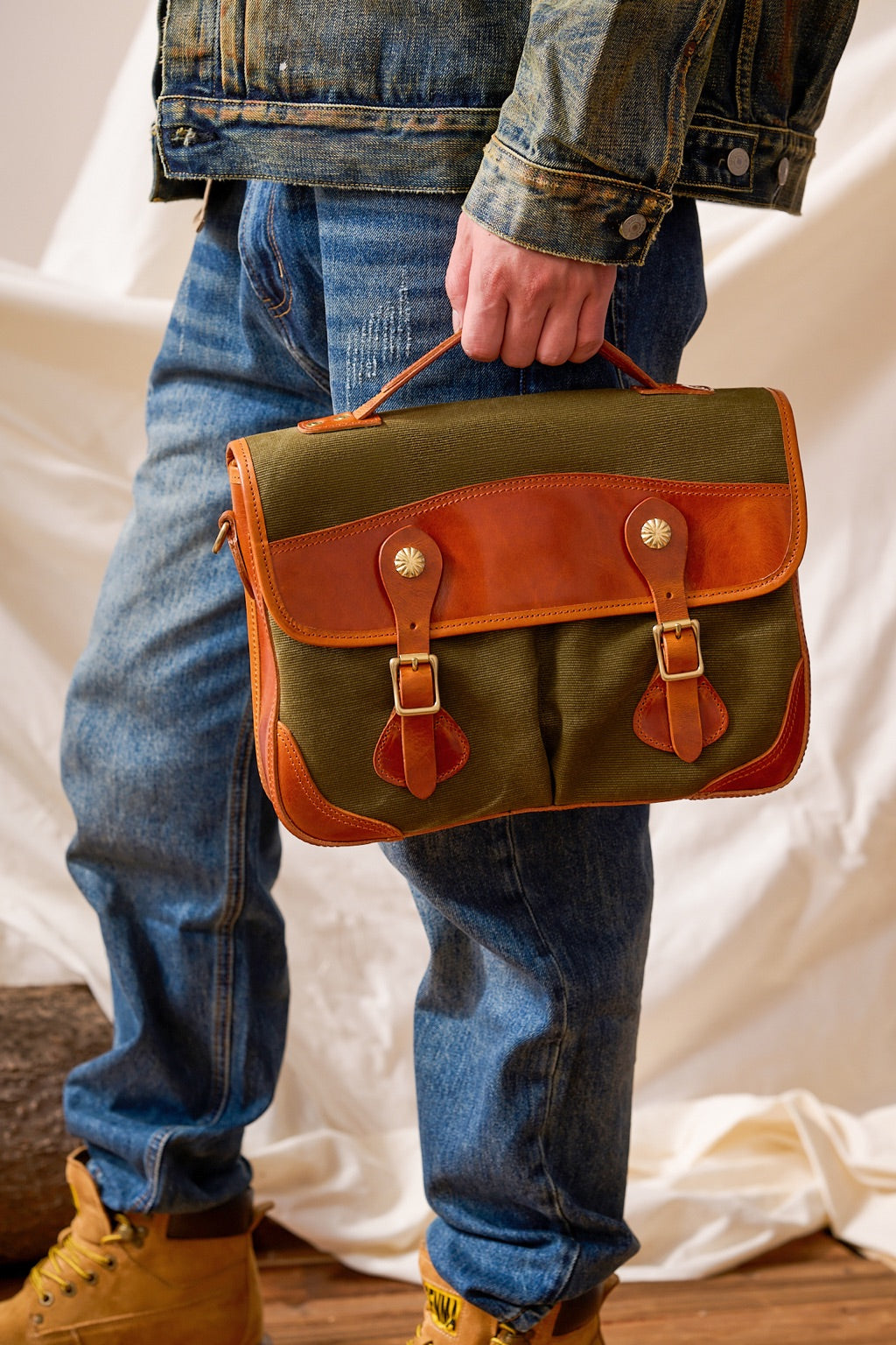 Men’s Canvas and Leather Satchel Bag