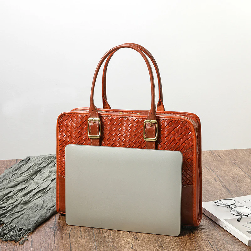 Cowhide Leather Woven Tote Bag