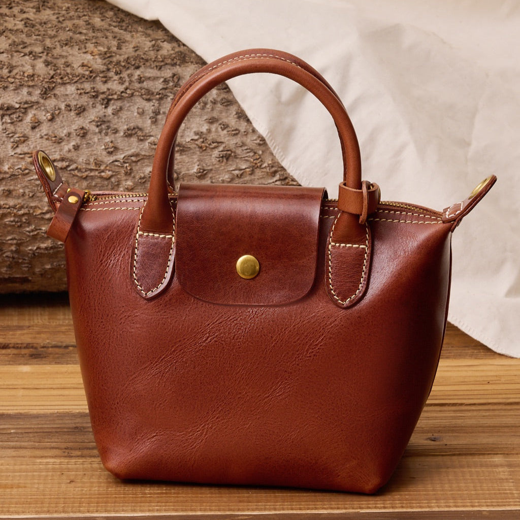 Handmade Cowhide Leather Mini Tote Bag