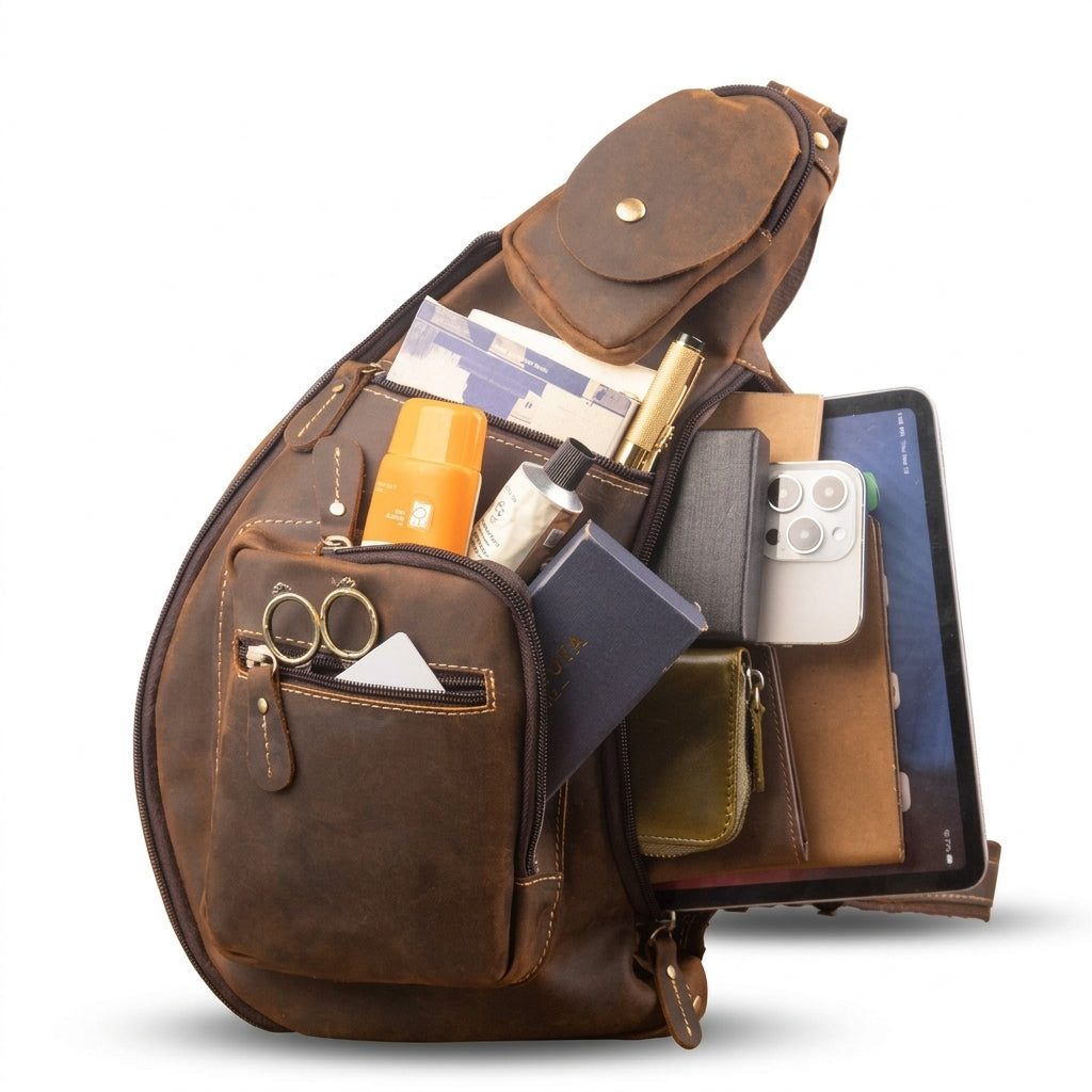Rugged vintage leather crossbody sling bag by Cortfashion