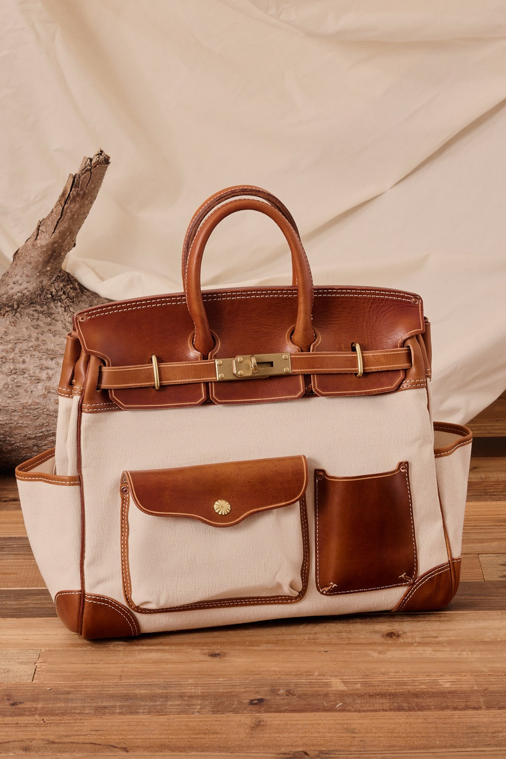 Handmade Full-Grain Leather & Canvas Travel Bag