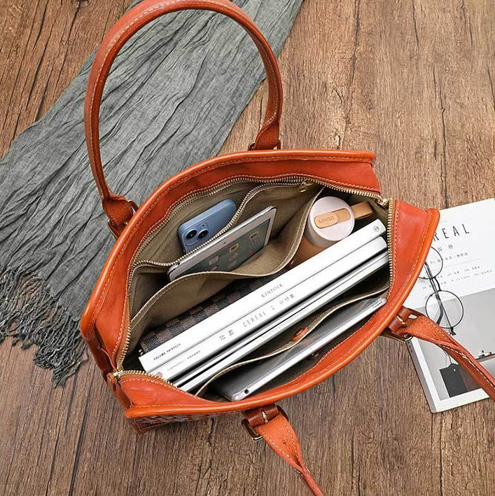 Cowhide Leather Woven Tote Bag