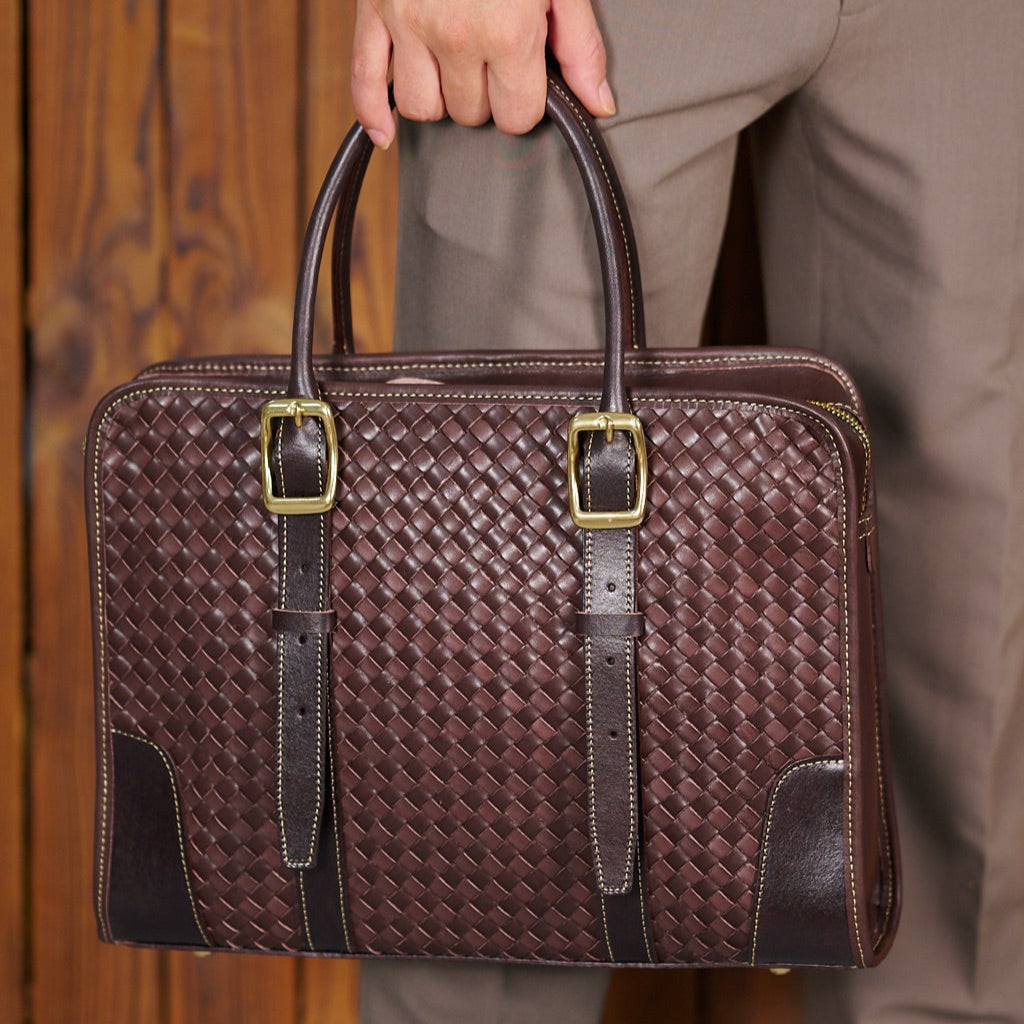 Cowhide Leather Woven Tote Bag