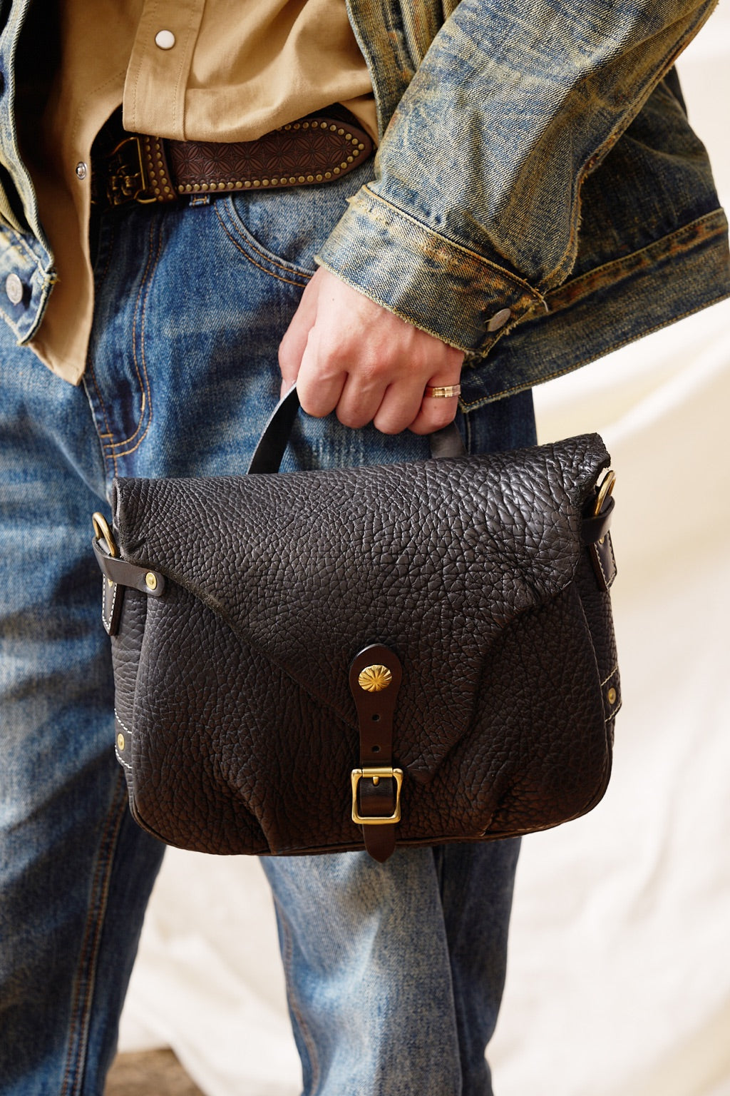 Black Full-Grain Leather Shoulder Bag