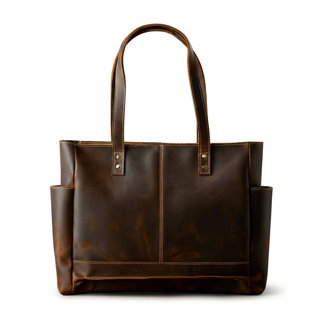 Vintage cowhide leather tote bag by Cortfashion
