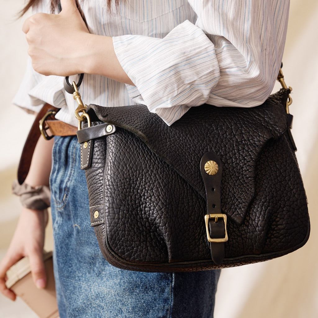 Black Full-Grain Leather Shoulder Bag