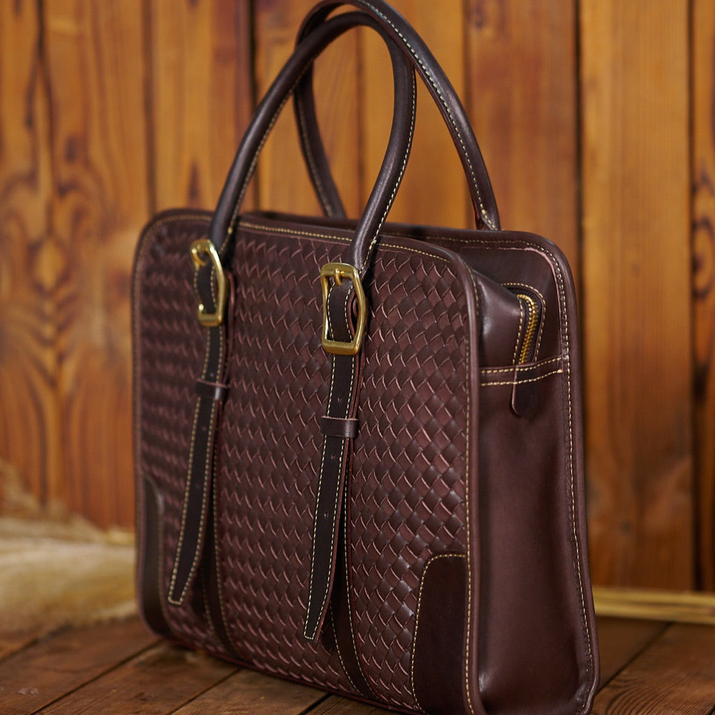 Cowhide Leather Woven Tote Bag