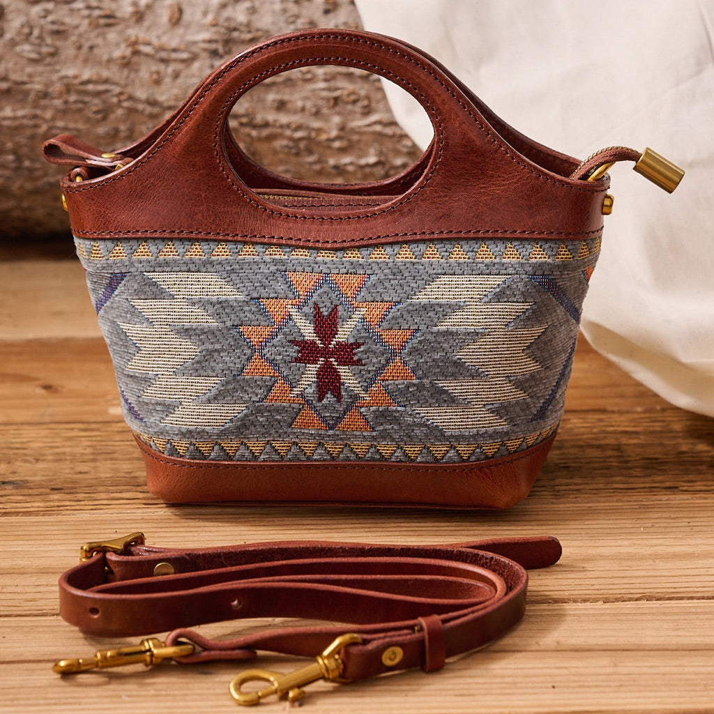 Rugged Leather Wool Mini Tote