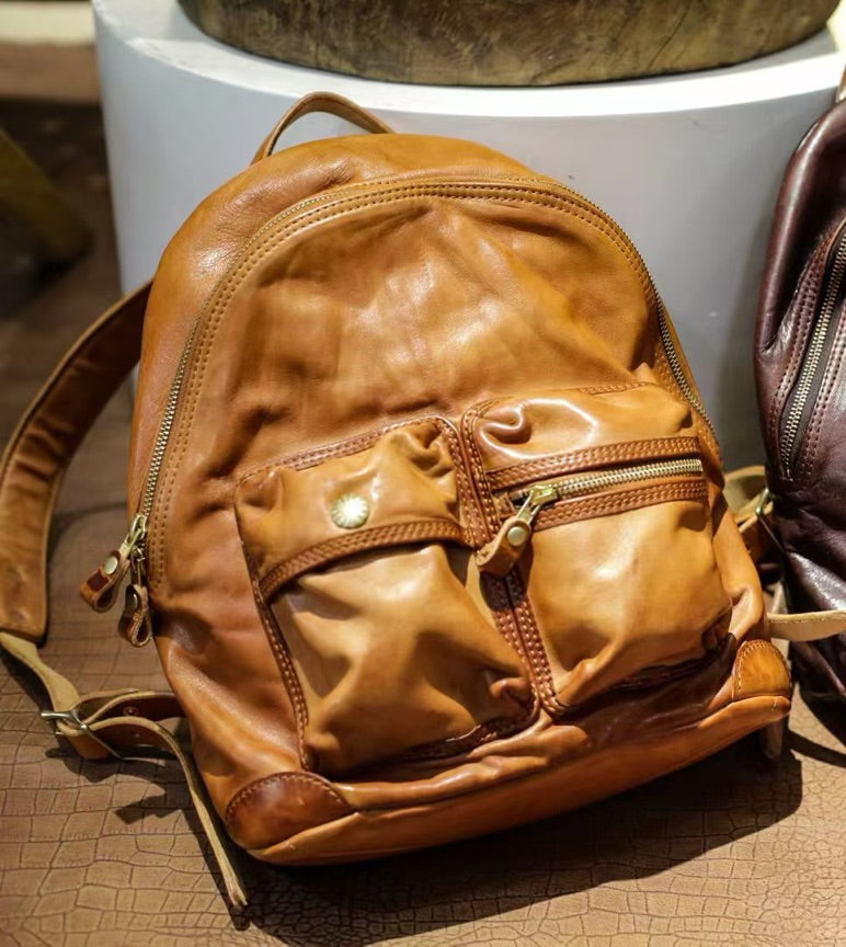 Vintage Full-Grain Leather Handmade Backpack
