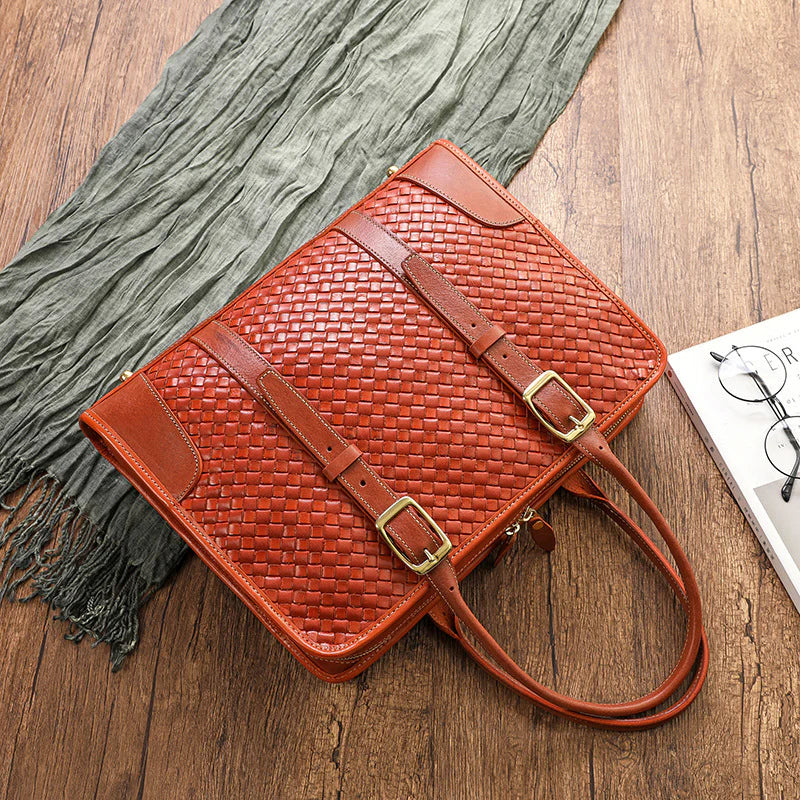 Cowhide Leather Woven Tote Bag