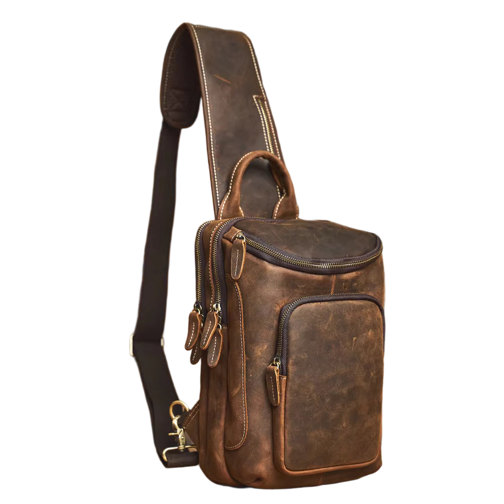 Vintage cowhide leather shoulder sling bag by Cortfashion