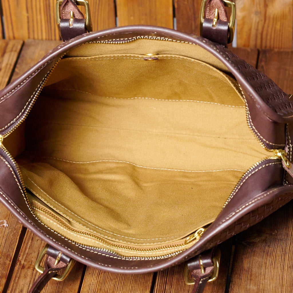 Cowhide Leather Woven Tote Bag