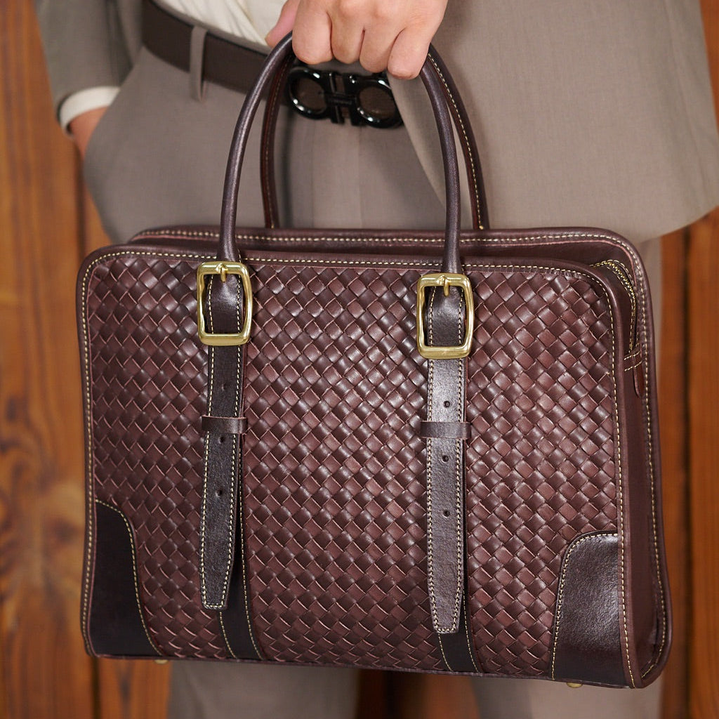 Cowhide Leather Woven Tote Bag