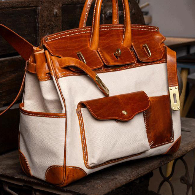 Handmade Full-Grain Leather & Canvas Travel Bag