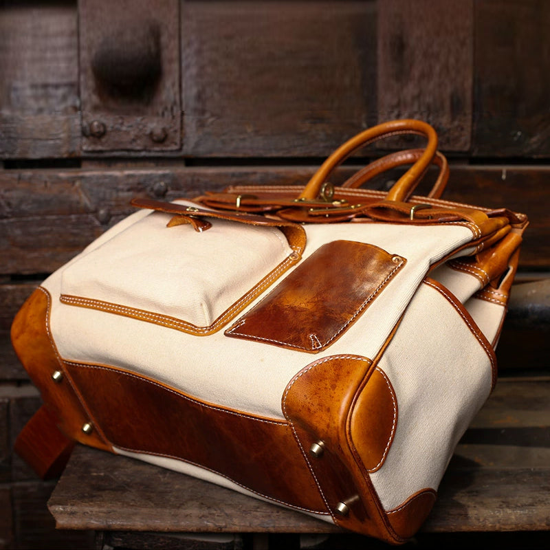 Handmade Full-Grain Leather & Canvas Travel Bag