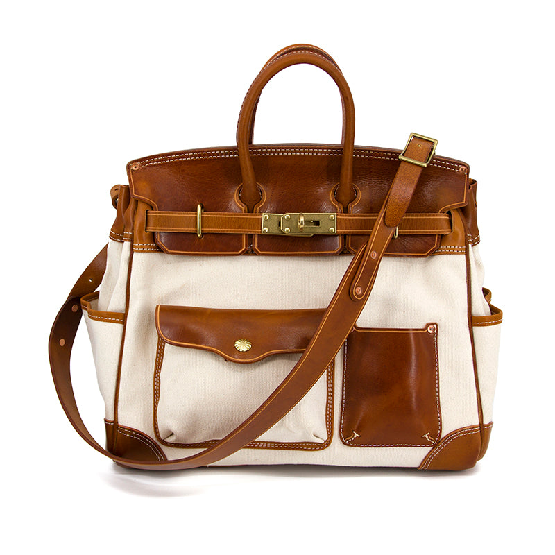 Handmade Full-Grain Leather & Canvas Travel Bag