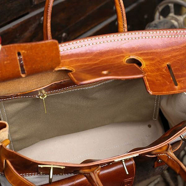 Handmade Full-Grain Leather & Canvas Travel Bag