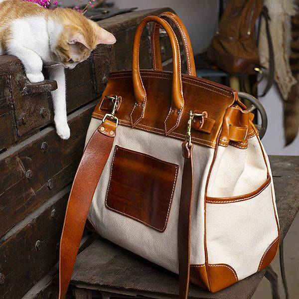 Handmade Full-Grain Leather & Canvas Travel Bag