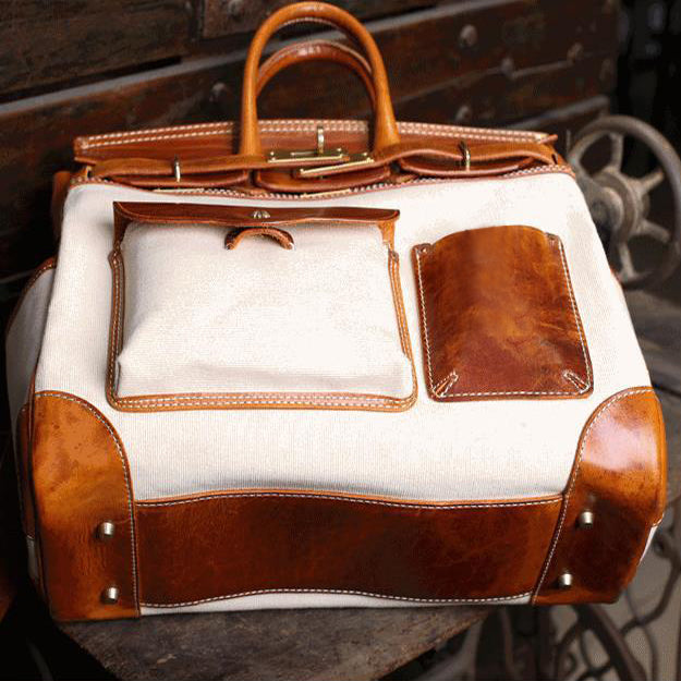 Handmade Full-Grain Leather & Canvas Travel Bag