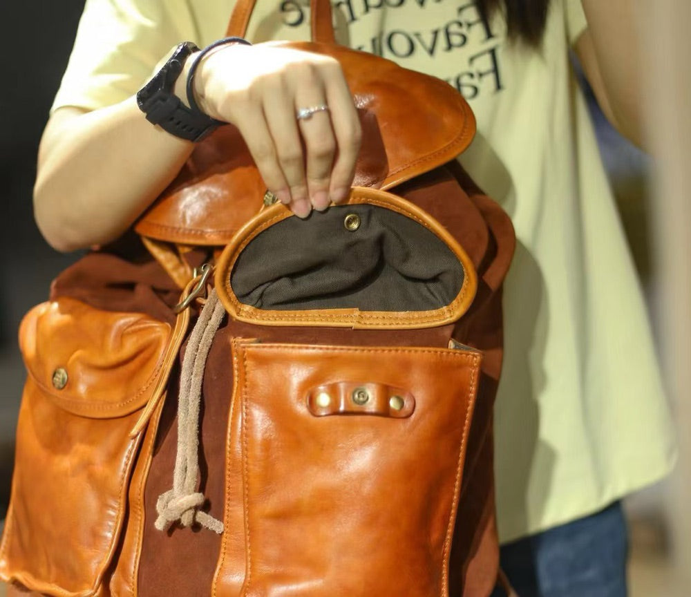 Saddle Suede Leather Backpack