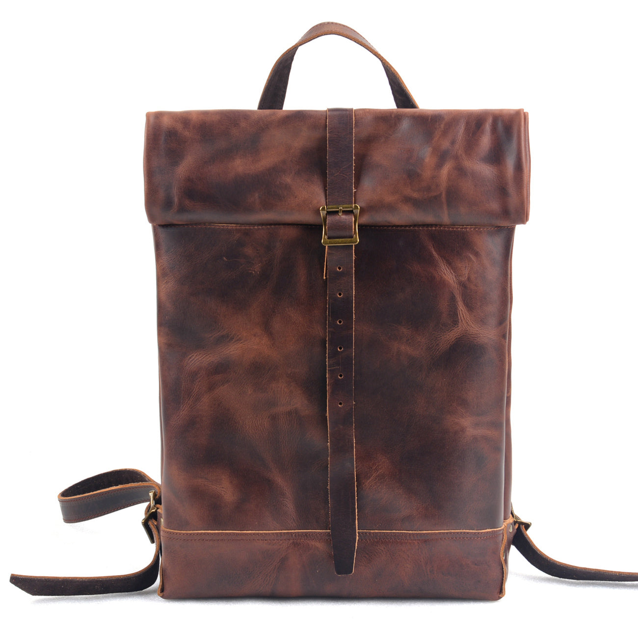 Leather Roll-Top Laptop Backpack