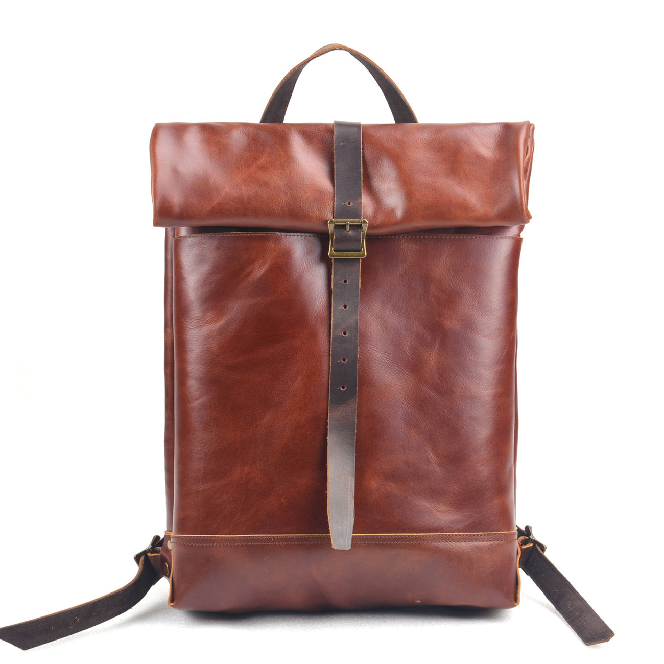 Leather Roll-Top Laptop Backpack