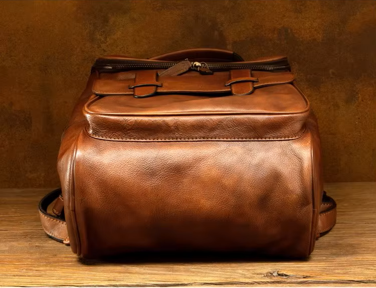 Rustic Voyager Full-Grain Leather Travel Backpack