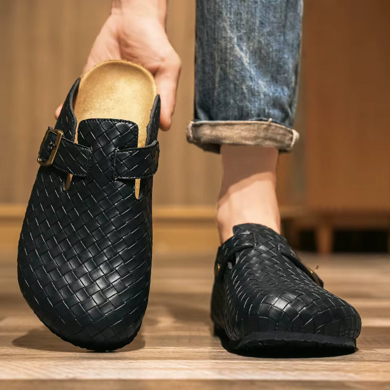 Woven Genuine Leather Mules