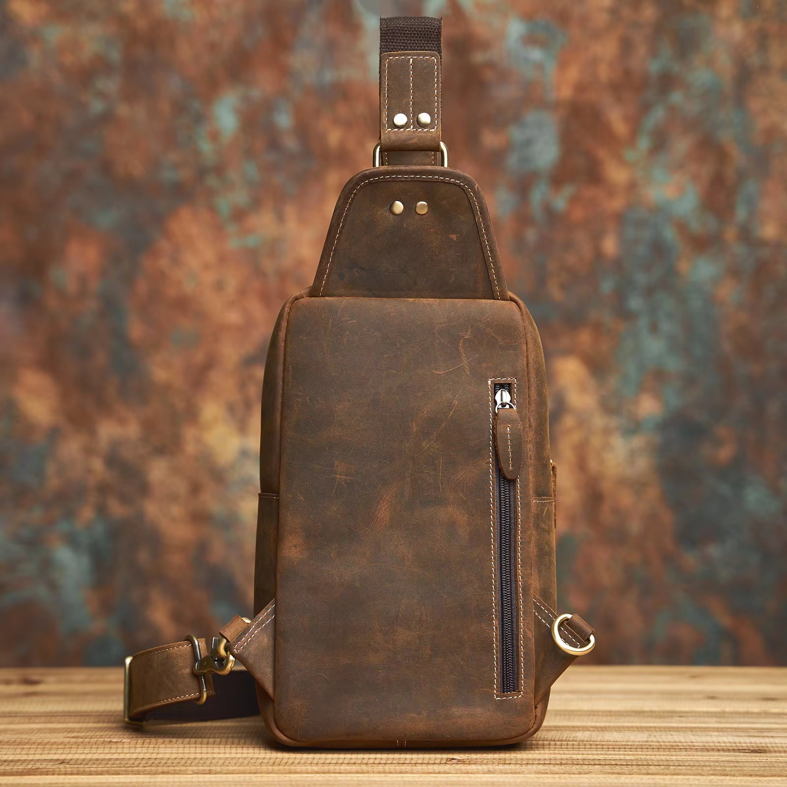 Compact Vintage Coffee Leather Sling Bag