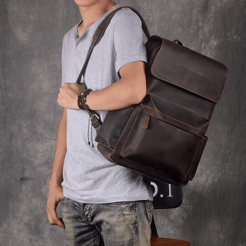 Rustic Cowhide Leather Backpack