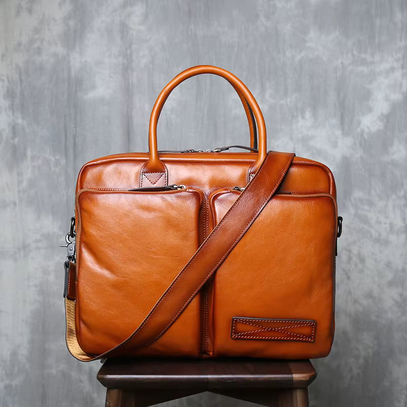 Executive Classic Cowhide Leather Laptop Briefcase