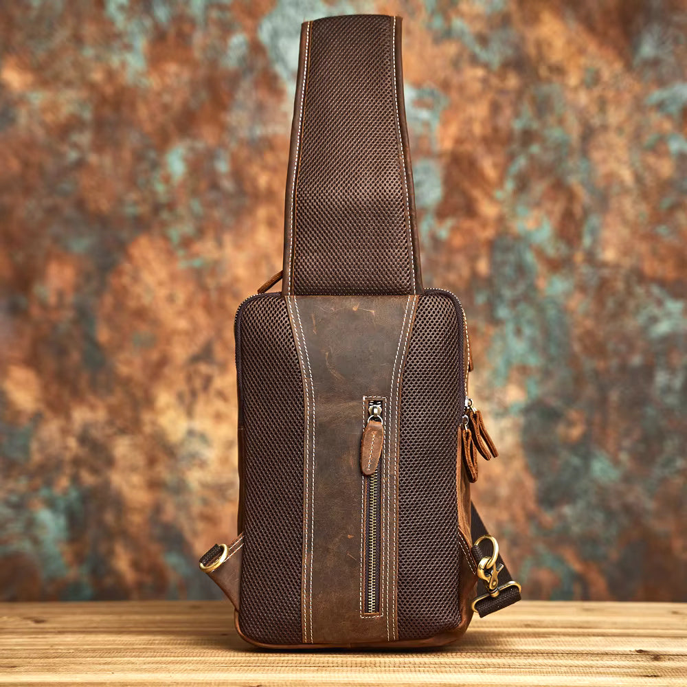 Vintage Coffee Cowhide Shoulder Sling Bag