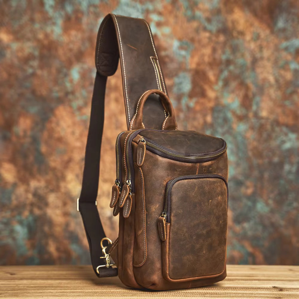 Vintage Coffee Cowhide Shoulder Sling Bag