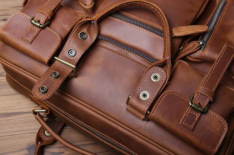 Multi-Pocket Leather Briefcase