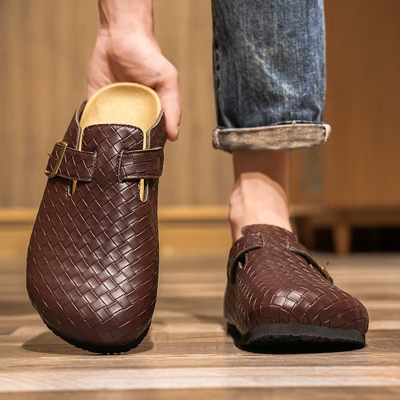 Woven Genuine Leather Mules