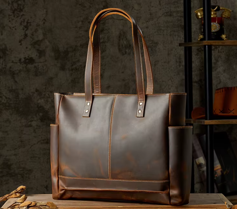 Vintage Cowhide Leather Tote Bag