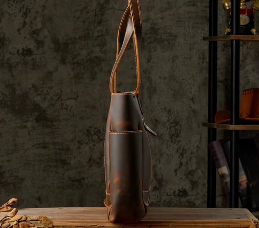 Vintage Cowhide Leather Tote Bag