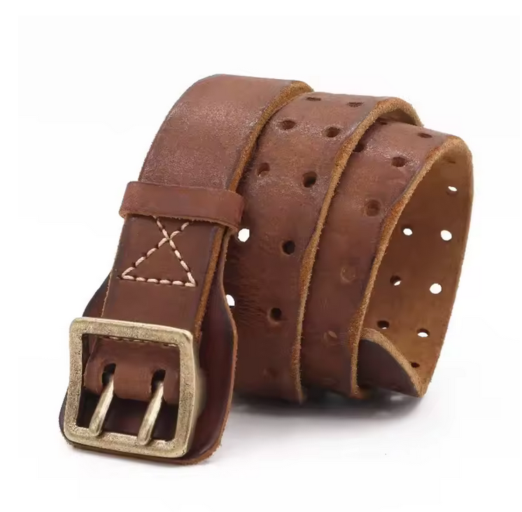 Vintage Double-Prong Full-Grain Leather Belt