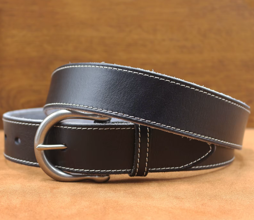 Vintage Curved Buckle Leather Belt