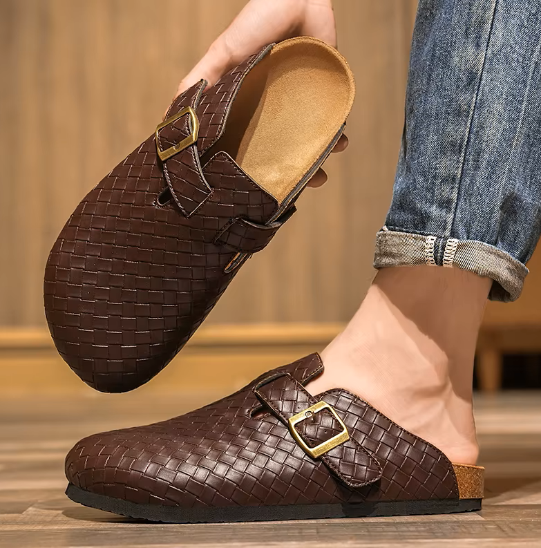Woven Genuine Leather Mules