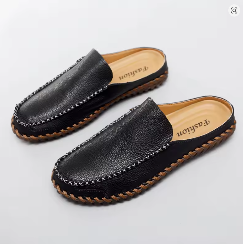 Handwoven Edge Genuine Leather Mule